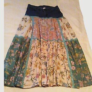 Skirt Jeans Maxi Patchwork Low Rise 30" Waist Prairie Upcycled Gypsy Boho